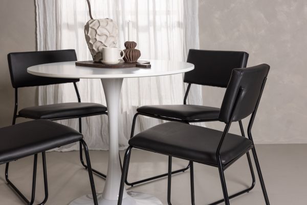 Imagine Hamden Dining Table - White MDF+Kenth Chair - Black / Black PU_4