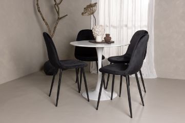 Imagine Masa de dining Hamden - MDF alb + Scaun de dining Polar - Picioare negre / Catifea neagra_4