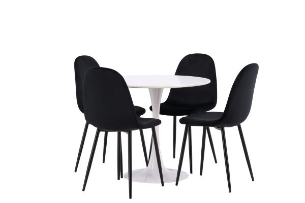 Imagine Masa de dining Hamden - MDF alb + Scaun de dining Polar - Picioare negre / Catifea neagra_4