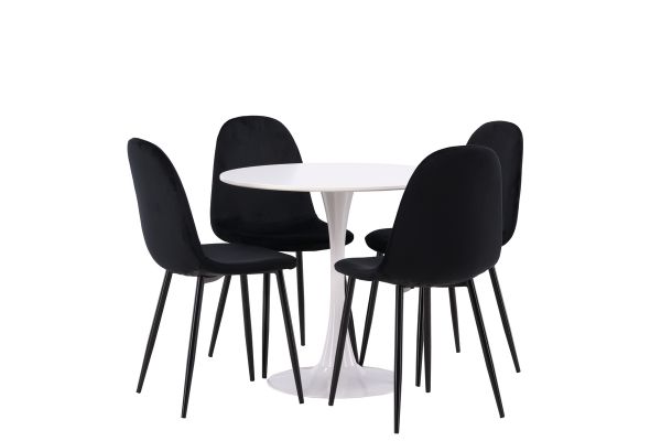 Imagine Masa de dining Hamden - MDF alb + Scaun de dining Polar - Picioare negre / Catifea neagra_4