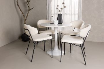 Imagine Hamden Dining Table - White MDF+Chico Dining Chair - Black / White Boucle_4