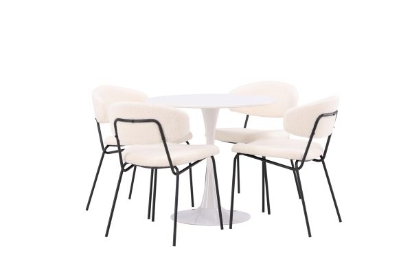 Imagine Hamden Dining Table - White MDF+Chico Dining Chair - Black / White Boucle_4