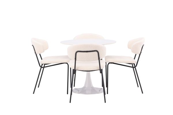 Imagine Hamden Dining Table - White MDF+Chico Dining Chair - Black / White Boucle_4