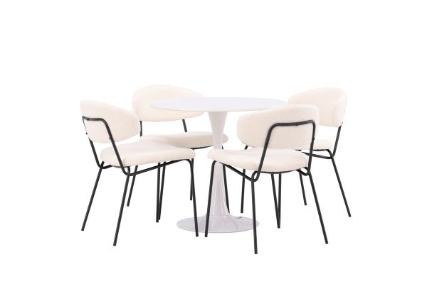 Imagine Hamden Dining Table - White MDF+Chico Dining Chair - Black / White Boucle_4