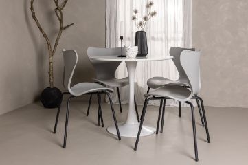 Imagine Masa de dining Hamden - MDF alb + Scaun de dining Estes - Negru / PP gri deschis_4