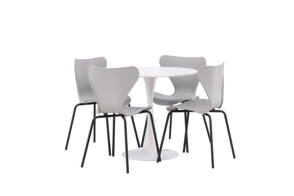 Imagine Masa de dining Hamden - MDF alb + Scaun de dining Estes - Negru / PP gri deschis_4