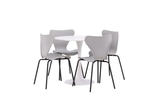 Imagine Masa de dining Hamden - MDF alb + Scaun de dining Estes - Negru / PP gri deschis_4