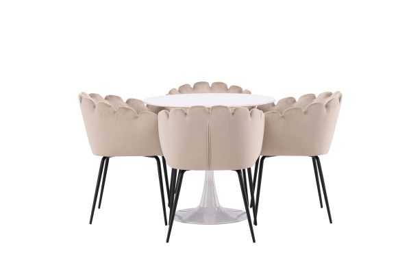 Imagine Hamden Dining Table - White MDF+Limhamn Chair - Black / Beige Velvet_4