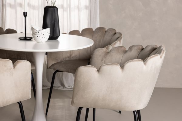 Imagine Hamden Dining Table - White MDF+Limhamn Chair - Black / Beige Velvet_4