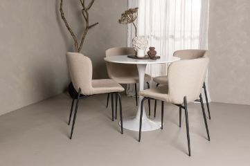 Imagine Masa de dining Hamden - MDF alb + Scaun de dining Modesto - Bej / Boucle bej_4