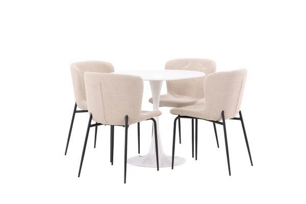 Imagine Masa de dining Hamden - MDF alb + Scaun de dining Modesto - Bej / Boucle bej_4