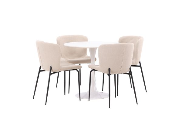 Imagine Masa de dining Hamden - MDF alb + Scaun de dining Modesto - Bej / Boucle bej_4