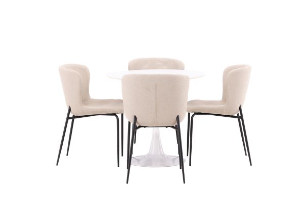 Imagine Masa de dining Hamden - MDF alb + Scaun de dining Modesto - Bej / Boucle bej_4