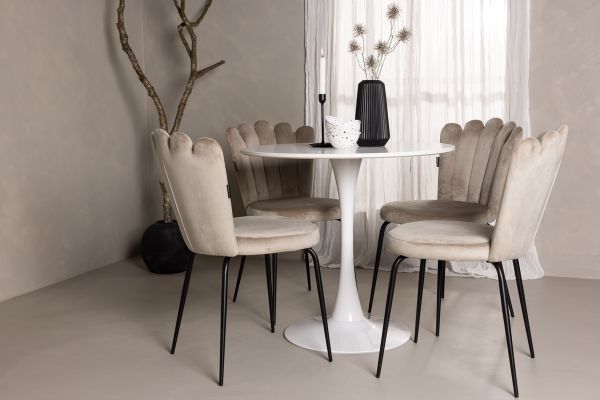 Imagine Hamden Dining Table - White MDF+Limhamn Light Chair - Black / Beige Velvet_4