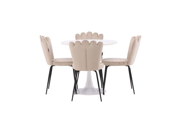 Imagine Hamden Dining Table - White MDF+Limhamn Light Chair - Black / Beige Velvet_4