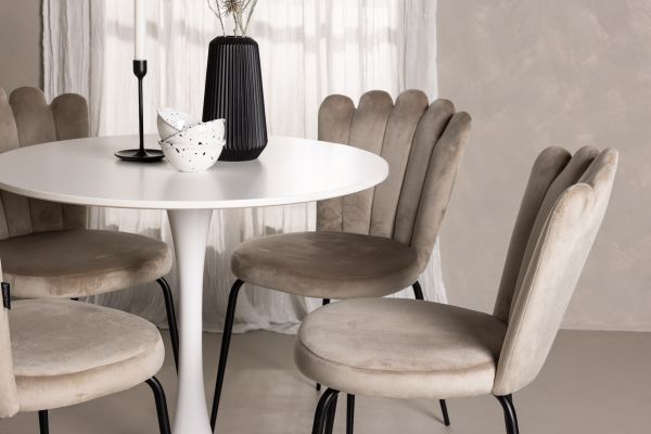 Imagine Hamden Dining Table - White MDF+Limhamn Light Chair - Black / Beige Velvet_4