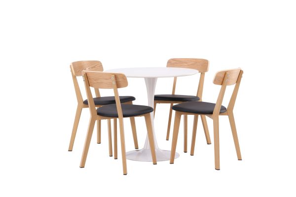 Imagine Hamden Dining Table - White MDF+Sanjos Dining Chair - Oak look / Black PU_4