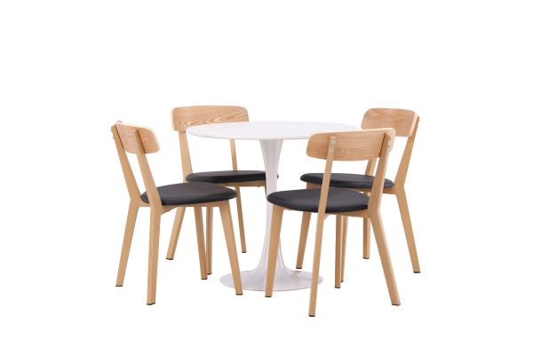 Imagine Hamden Dining Table - White MDF+Sanjos Dining Chair - Oak look / Black PU_4