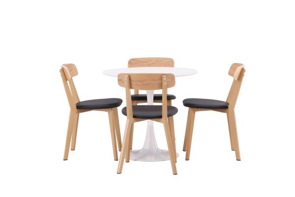 Imagine Hamden Dining Table - White MDF+Sanjos Dining Chair - Oak look / Black PU_4