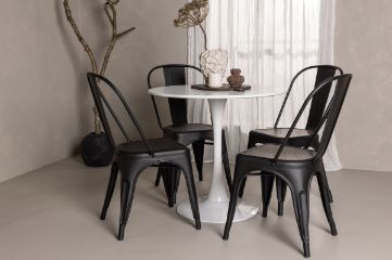 Imagine Masa de dining Hamden - MDF alb + Scaun de dining Tempe - Negru mat / Metal_4