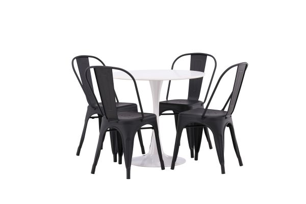 Imagine Masa de dining Hamden - MDF alb + Scaun de dining Tempe - Negru mat / Metal_4