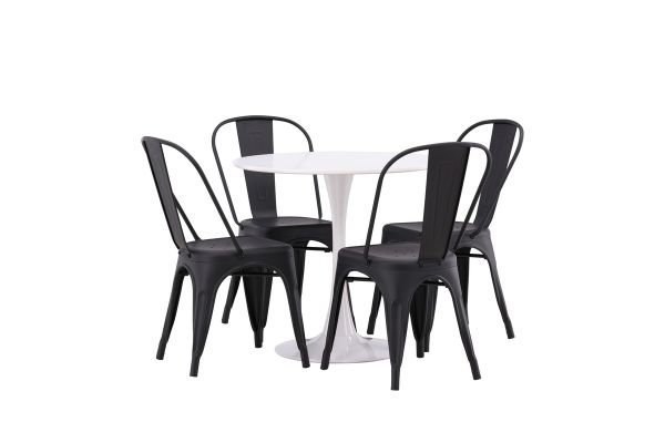 Imagine Masa de dining Hamden - MDF alb + Scaun de dining Tempe - Negru mat / Metal_4