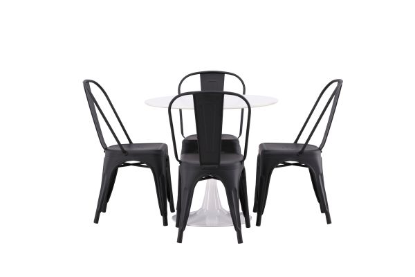 Imagine Masa de dining Hamden - MDF alb + Scaun de dining Tempe - Negru mat / Metal_4