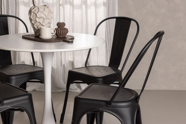 Imagine Masa de dining Hamden - MDF alb + Scaun de dining Tempe - Negru mat / Metal_4