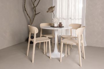 Imagine Hamden Dining Table - White MDF+Åstol Dining Chair - Nature Wood plastic composite_4