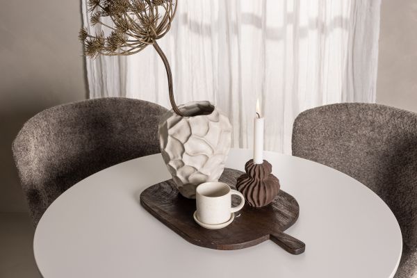 Imagine Masa de dining Hamden - MDF alb + Scaun de dining Modesto - Gri / Boucle Negru Fumat_4