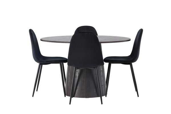 Imagine Masa de dining Lanzo φ120 - Mocca/Mocca + Scaun de dining Polar - Picioare negre / Catifea neagra _4