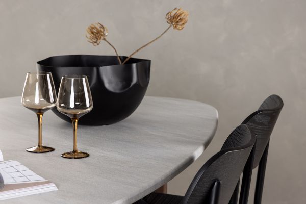 Imagine Masa de dining Grönvik 180*75 - Mocca / Offwhite aspect beton și scaun de dining Polly - Negru / Negru _4