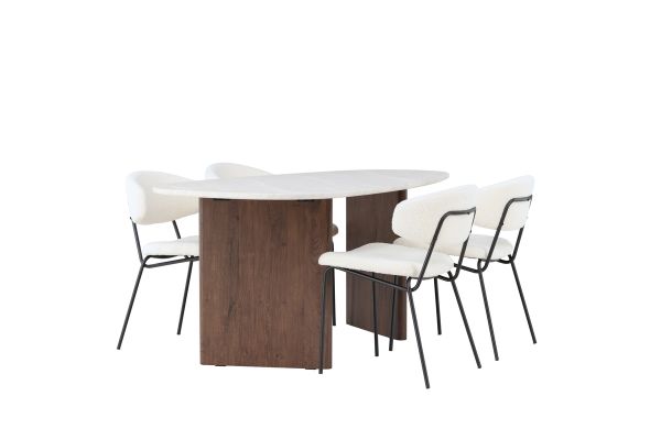 Imagine Masa de dining Grönvik 180*75 - Mocca / Offwhite Concretelook MDF + 4 scaune de dining Chico - Black / White Boucle