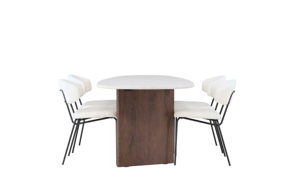 Imagine Masa de dining Grönvik 180*75 - Mocca / Offwhite Concretelook MDF + 4 scaune de dining Chico - Black / White Boucle