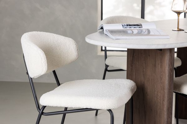 Imagine Masa de dining Grönvik 180*75 - Mocca / Offwhite Concretelook MDF + 4 scaune de dining Chico - Black / White Boucle