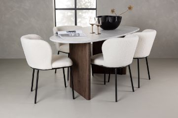 Imagine Masa de dining Grönvik 180*75 - Mocca / Offwhite Concretelook MDF + Scaun de dining Edina - Negru / Alb Boucle _4