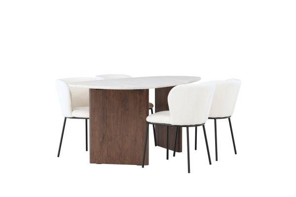 Imagine Masa de dining Grönvik 180*75 - Mocca / Offwhite Concretelook MDF + Scaun de dining Edina - Negru / Alb Boucle _4