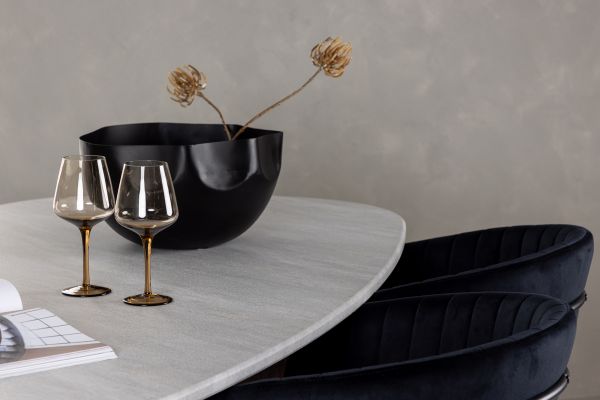 Imagine Masa de dining Grönvik 180*75 - Mocca / Offwhite Aspect de beton MDF + 4 scaune de dining Selma - Negru / Catifea Neagra