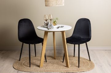 Imagine Masa de dining Leonora φ65 - aspect de stejar / MDF alb + Scaun de dining Polar - picioare negre / Catifea neagra _2