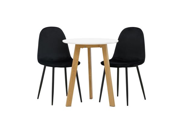 Imagine Masa de dining Leonora φ65 - aspect de stejar / MDF alb + Scaun de dining Polar - picioare negre / Catifea neagra _2