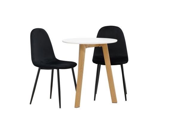 Imagine Masa de dining Leonora φ65 - aspect de stejar / MDF alb + Scaun de dining Polar - picioare negre / Catifea neagra _2