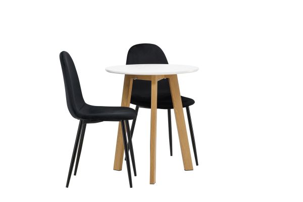 Imagine Masa de dining Leonora φ65 - aspect de stejar / MDF alb + Scaun de dining Polar - picioare negre / Catifea neagra _2