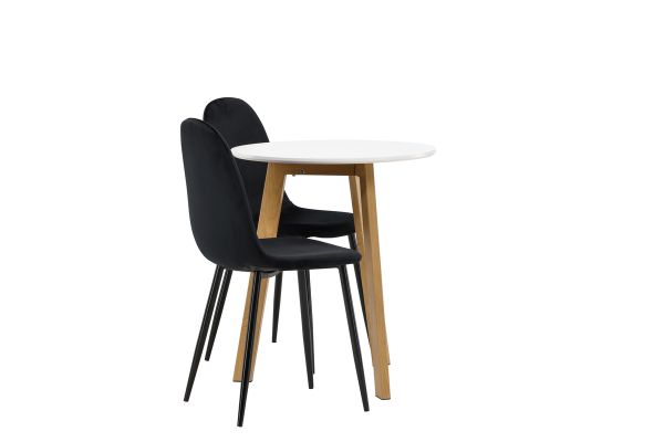 Imagine Masa de dining Leonora φ65 - aspect de stejar / MDF alb + Scaun de dining Polar - picioare negre / Catifea neagra _2