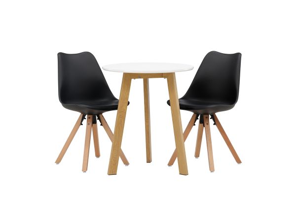 Imagine Masa de dining Leonora φ65 - Aspect de stejar / MDF alb + Scaun de dining Zeno - Aspect de lemn natur / PP negru _2