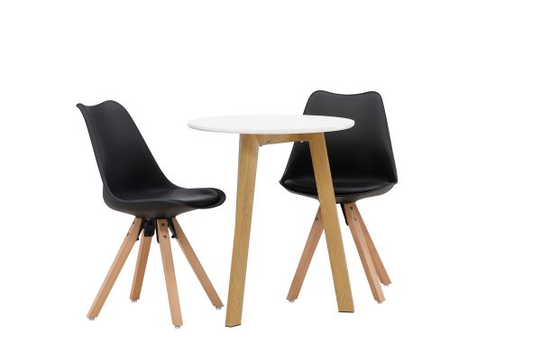 Imagine Masa de dining Leonora φ65 - Aspect de stejar / MDF alb + Scaun de dining Zeno - Aspect de lemn natur / PP negru _2