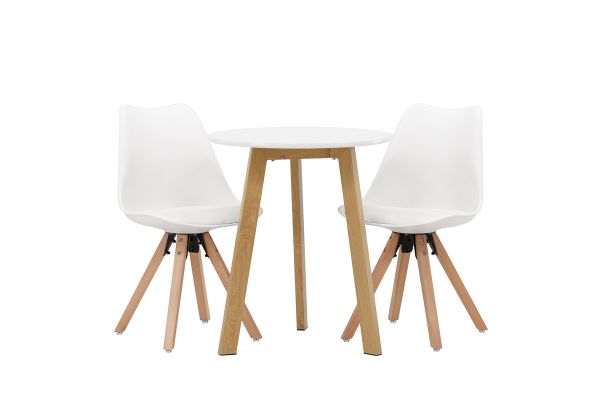 Imagine Masa de dining Leonora φ65 - Aspect de stejar / Alb MDF + Scaun de dining Zeno - Aspect de lemn natur / PP Alb _2