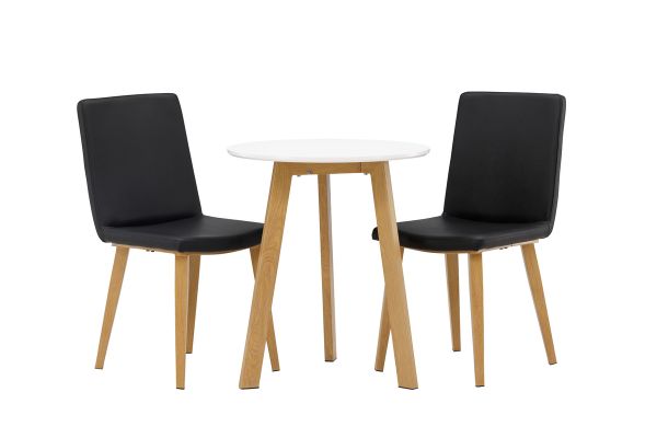 Imagine Masa de dining Leonora φ65 - Oaklook / Alb MDF + Scaun de dining Today - Natură / PU negru _2