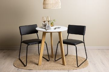 Imagine Masa de dining Leonora φ65 - Oaklook / MDF alb + Scaun Kenth - Negru / PU negru _2