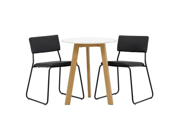 Imagine Masa de dining Leonora φ65 - Oaklook / MDF alb + Scaun Kenth - Negru / PU negru _2