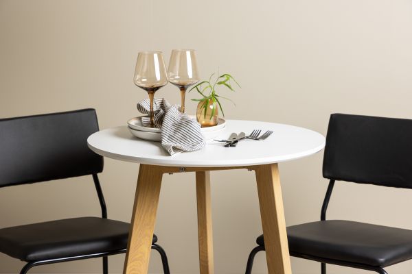 Imagine Masa de dining Leonora φ65 - Oaklook / MDF alb + Scaun Kenth - Negru / PU negru _2